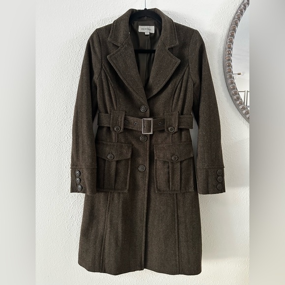 Merona Jackets & Blazers - Military Style Olive Green Wool Blend Belted Coat